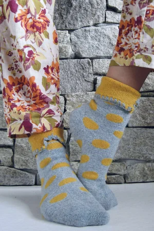 Laundry B Terry & Wool Luxury Socks Dotty Ochre Grey